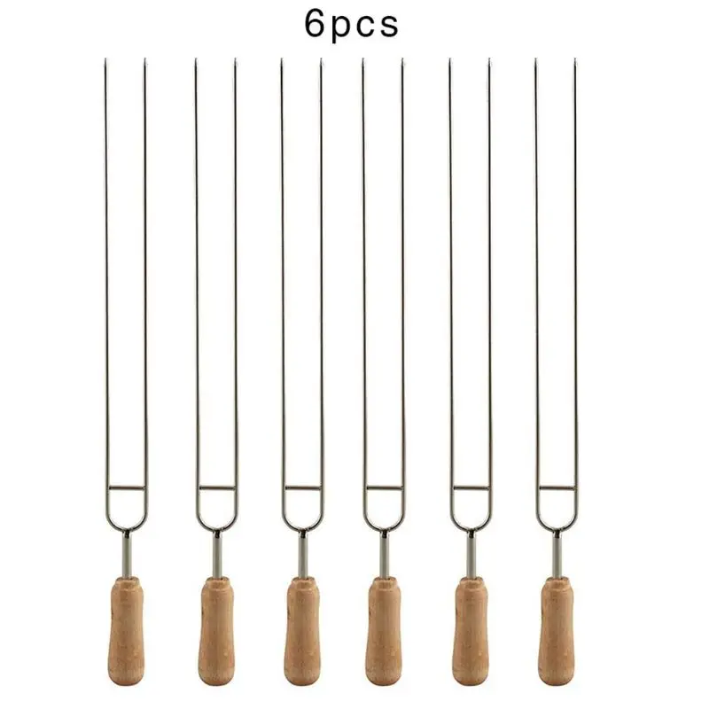 

6pcs Stainless Steel U-Shaped Barbecue Brazing Fork Needle Grilling Skewers Double Prong BBQ Tools P82D
