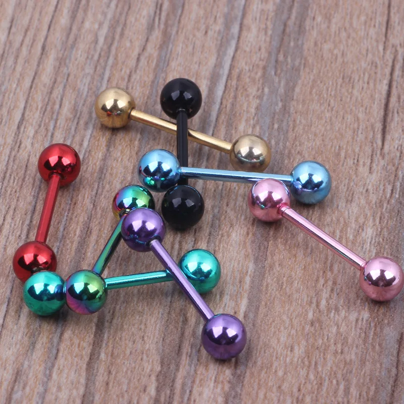 1PCs Stainless Steel Tongue Piercing Septum Industrial Barbell Earrings Ball Tongue Rings Body Piercing Fashion Jewelry 4 Colors