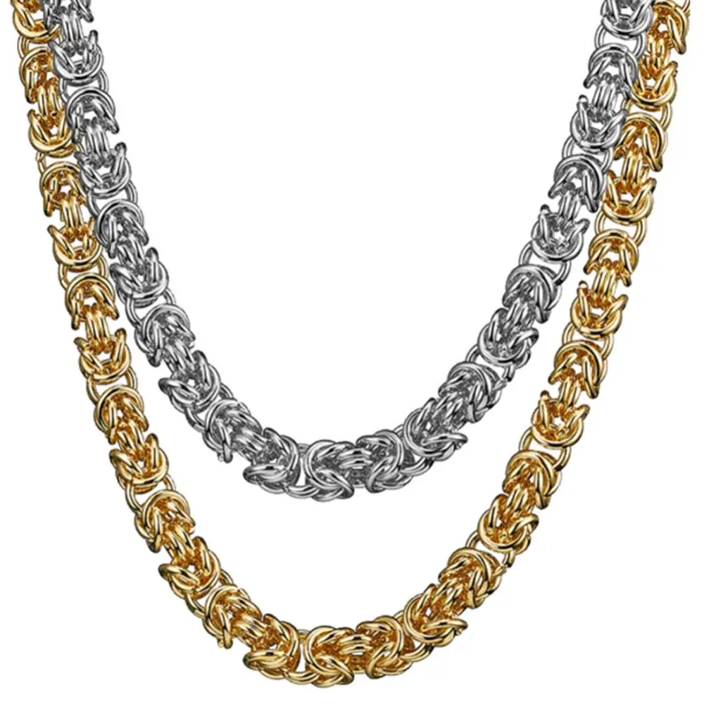 

6/8/10mm Stainless Steel Silver Color/Gold Handmade Round Circle Byzantine Link Chain Men/Women Necklace Or Bracelet 1PCS 7-40"