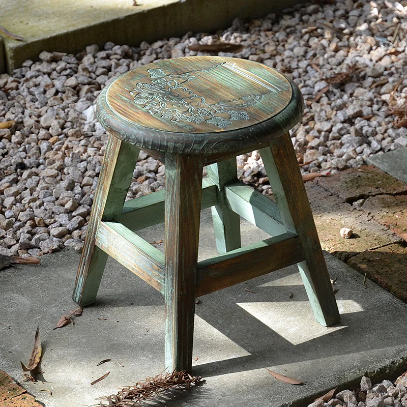 

Handcrafted Decorative Vintage Small Wood Foot Stool Round
