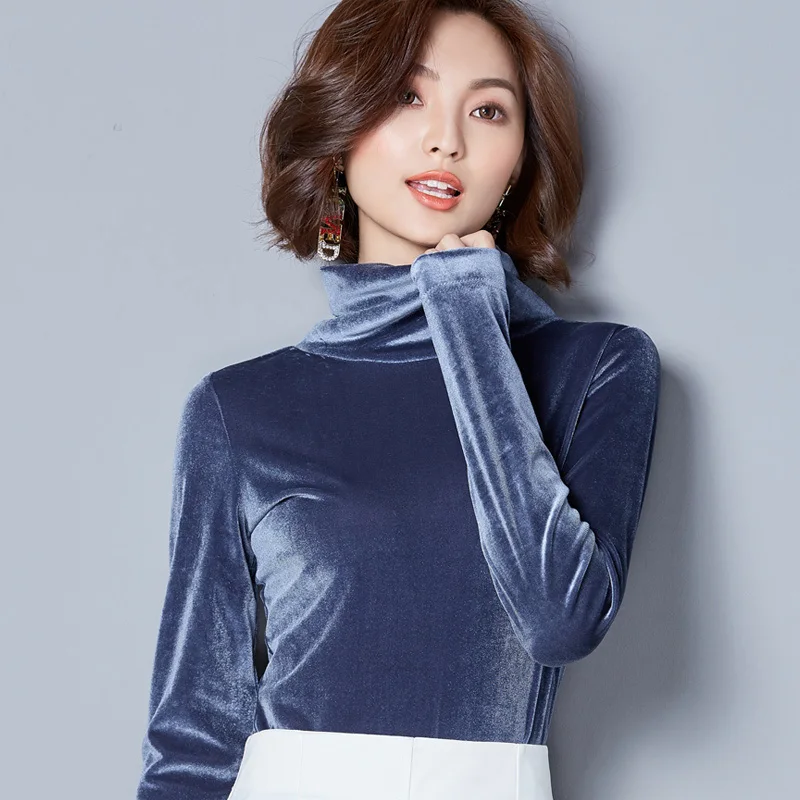 Хит 2020 Вельветовые женские блузки с высоким воротом вельветовые Блузы длинным