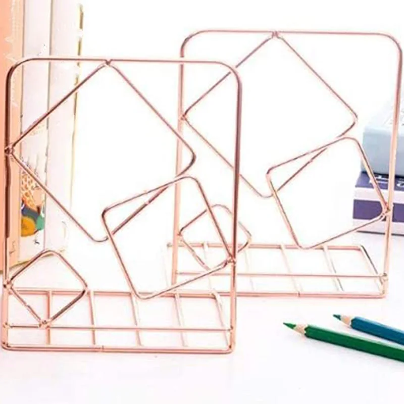 2Pcs Square Metal Desktop Bookends Book Ends Support Stand Holder Shelf Bookrack |