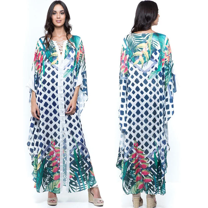 Женское богемное пляжное платье Fitshinling длинное большого размера на шнуровке с