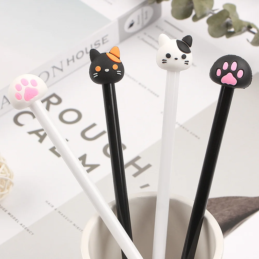 

4pcs/lot Cartoon Cat Shape Gel Pen Cute Black Gel Ink Pen For School Kids Writing Stationary Pen Tools Office Supplies