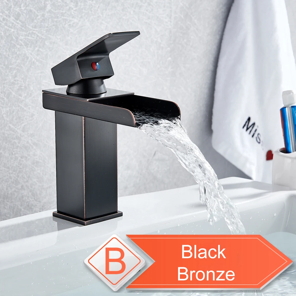 Black Bronze QK Горячая холодная раковина кран водопад смеситель для туалетного столика в ванной комнате Однорычажный Хром Латунь горячей и холодной бассейна краны для мойки - Цвет: Black Bronze QK