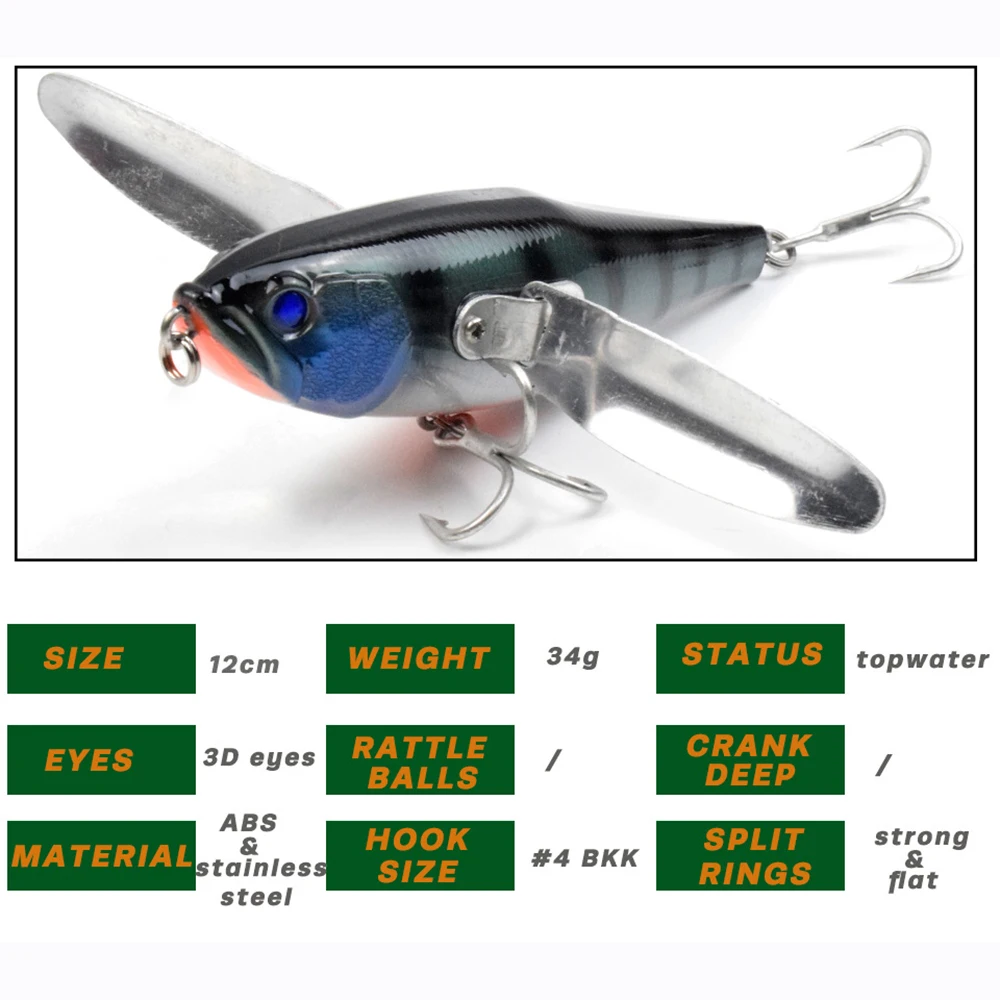 

ABS Plastic Fishing Lure Offset Hooks 34g Artificial Bait Lake Stream Sea Fishing Lure Silicone Bait 12cm Blue Fishing Tackle