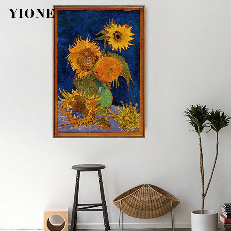 

Six Sunflowers Oil Painting Famous Impressionist Flower Plants Vase Prints Art Poster Picture Wall Decoration for Living Room