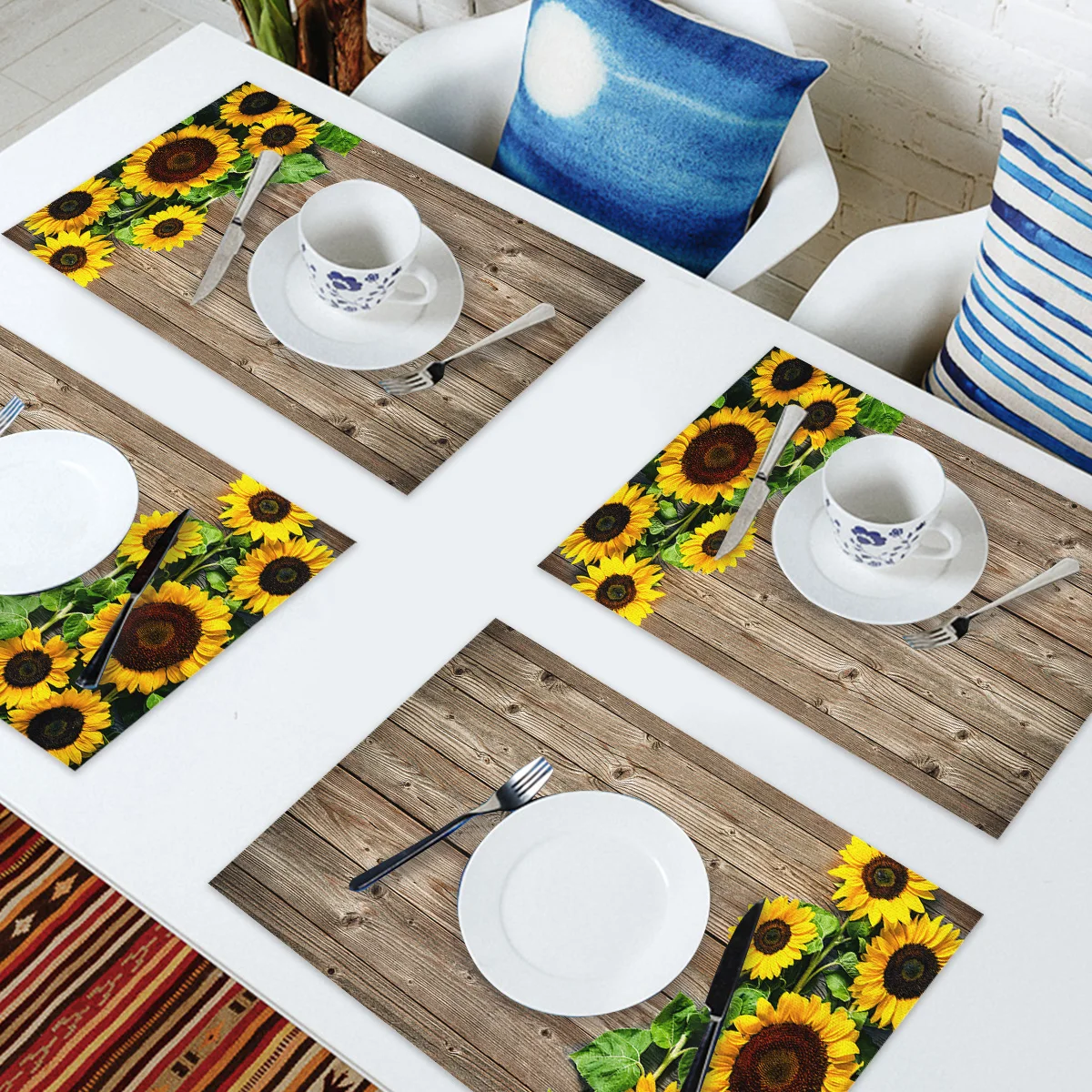 Подсолнухи деревенский узор коврик для стола Кухонное украшение салфетка