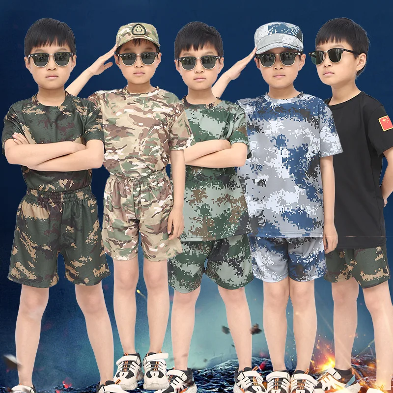 Детский Камуфляжный комплект одежды для тренировок, военная форма, футболка для мальчиков-подростков, армейский костюм, костюмы для коспле...