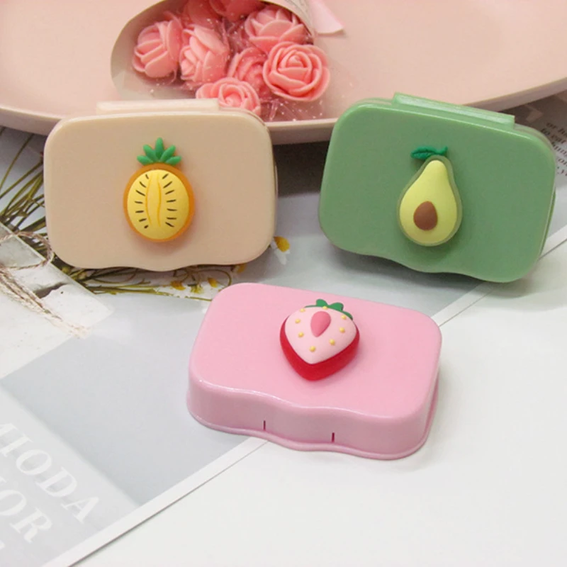 

1pcs Cartoon Fruit Mini Contact Lens Case with Mirror Women Contact Lenses Box Cute Eyes Lenses Case Container Travel Kit