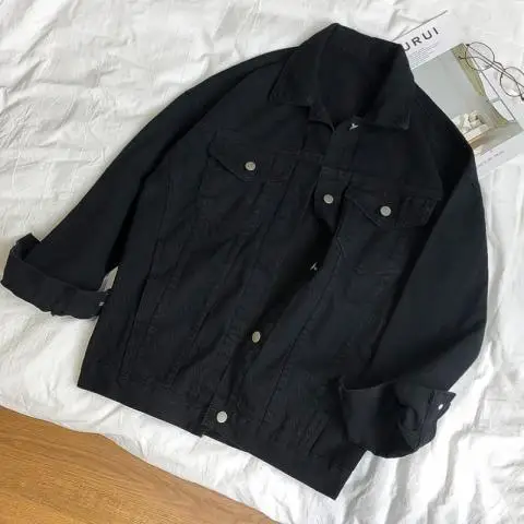 

Женская джинсовая куртка в стиле Харадзюку, Повседневная винтажная куртка из денима белого и черного цветов, модель J184 на весну, 2021