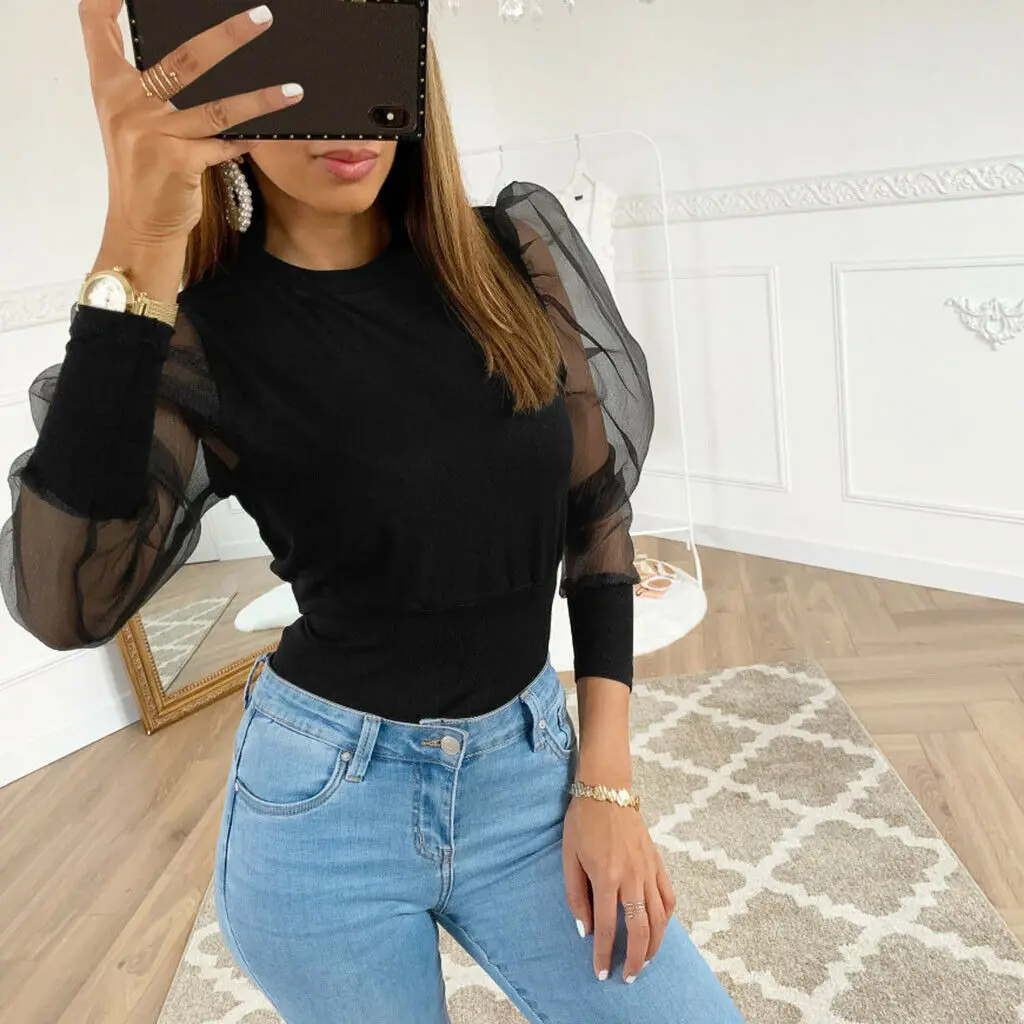 

Summer New Mesh Sheer See Through Shirt Casual Tops Women Long Sleeve Blouse Big Size Women Sunscreen Blouses