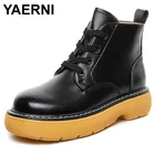 Мотоциклетные ботинки YAERNI new2021на платформе, полуботинки мартинсы на шнуровке, повседневная обувь на высоком массивном каблуке, сапоги из натуральной кожи