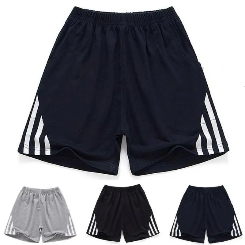 

Summer Boys Casual Baggy Sport Bottoms Three Barred Cotton Shorts Football Sweatpants for Children