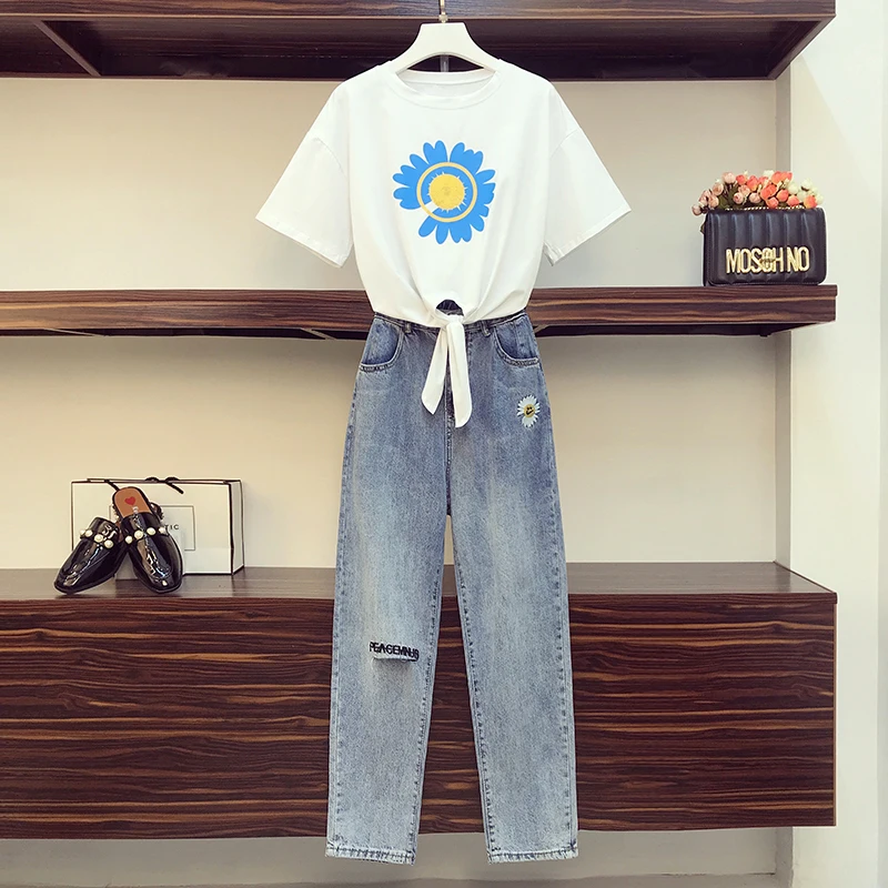 Летний комплект из 2 предметов женские джинсовые комплекты Женский повседневный