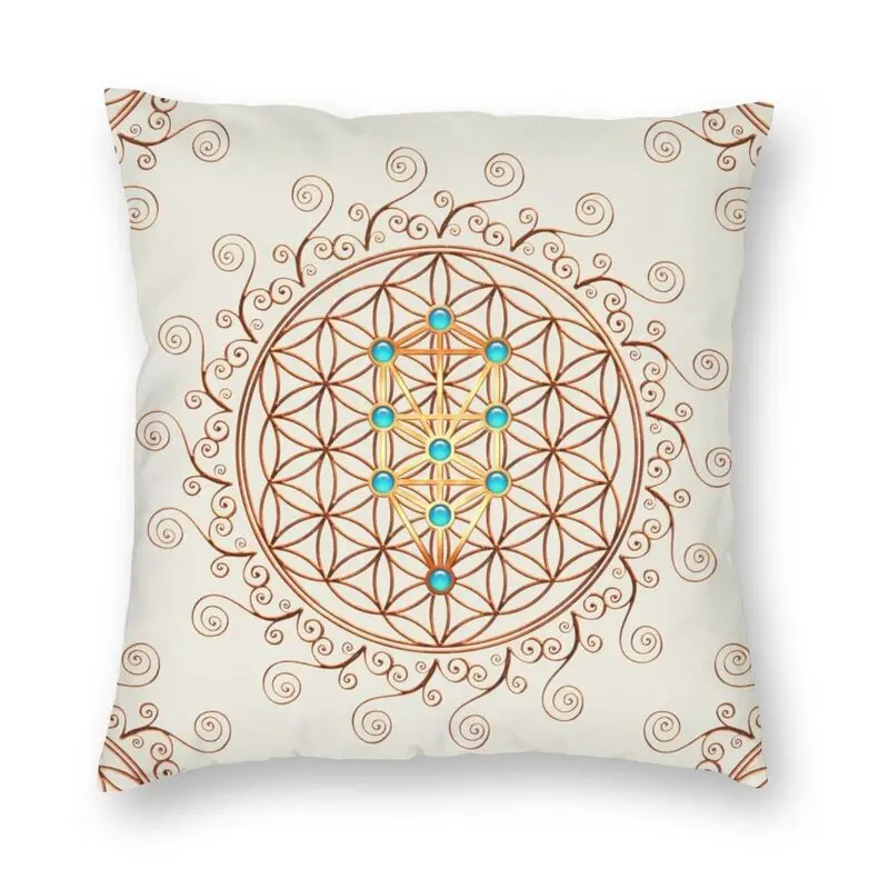 

Квадратная наволочка в скандинавском стиле с изображением цветов жизни, домашние декоративные подушки в виде Сефирота с изображением свящ...