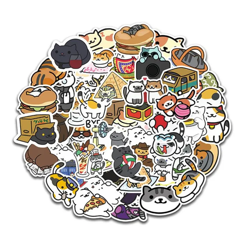 

10/30/50PCS Hand Account Cartoon Cute Cat Waterproof Removable Notebook Stationery Stickers Wholesale