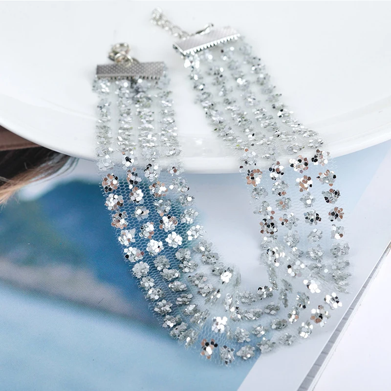 1 шт. Женская мода ожерелье Многослойные с золотыми блестками Воротник из тонкой