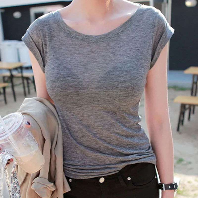 

Sexy Bodycon Roundneck Short Sleeve T-shirt for Woman 2021 Spring Summer Tees Harajuku Kpop Korean Style Female Clothing