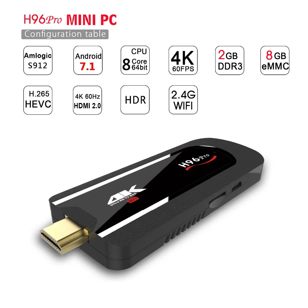 H96 Pro мини ПК Коробка ТВ Amlogic S912 восьмиядерный 2 Гб RAM 8 ГБ/16 ГБ ROM 4G WiFi Netflix 4K Android TV Smart