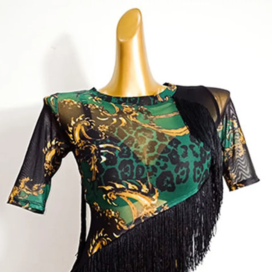 Женское платье для латиноамериканских танцев с бахромой Цветочная яркая