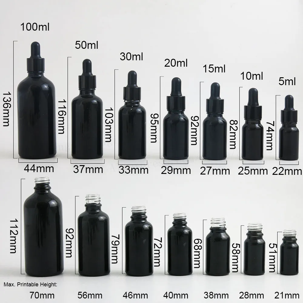 20 X блестящие черные стеклянные пустые эфирные масла Parfum e Пипетка для жидкости бутылка капельницы 10 15 20 30 50 100 мл Золото Черный Серебряный колпачок