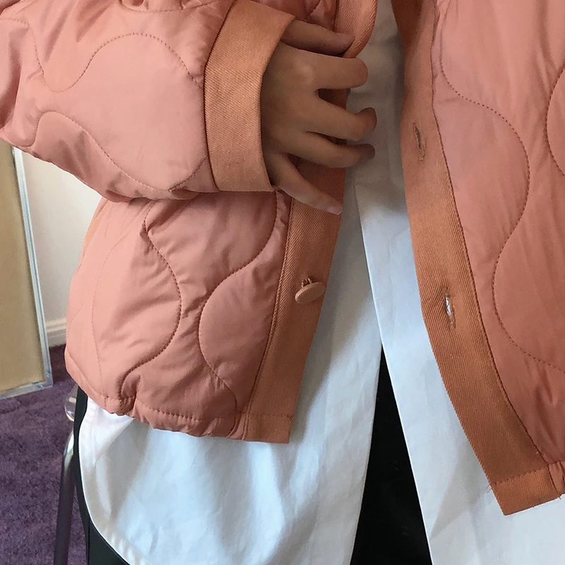 

SHENGPALAE Solid Color Cotton Jacket Women's Winter 2021 New Lapel Large Size Single Breasted Long Sleeve Thick Short Coat 5E138