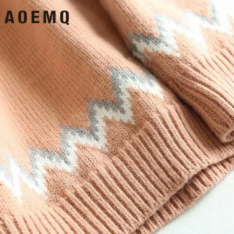 AOEMQ зимние свитера индийский народный винтажный принт женские розовый