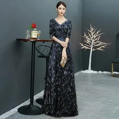 Chempagne элегантный v-вырез, Винтажные наряды пол Длина пикантные Вечеринка Cheongsam шелковый атлас с длинными рукавами Vestido Размеры S-3XL - Цвет: Style 3
