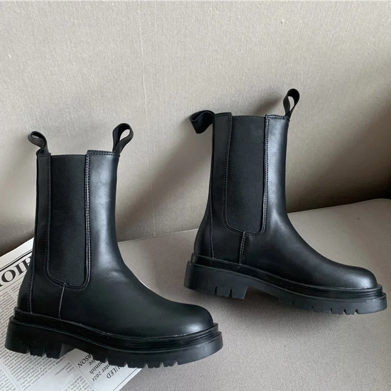 

Chelsea Boots Shoes For Women 2021 New Slip-On Booties Platform Female Shoes Autumn Winter Casual Short Ankle Rubber Boots