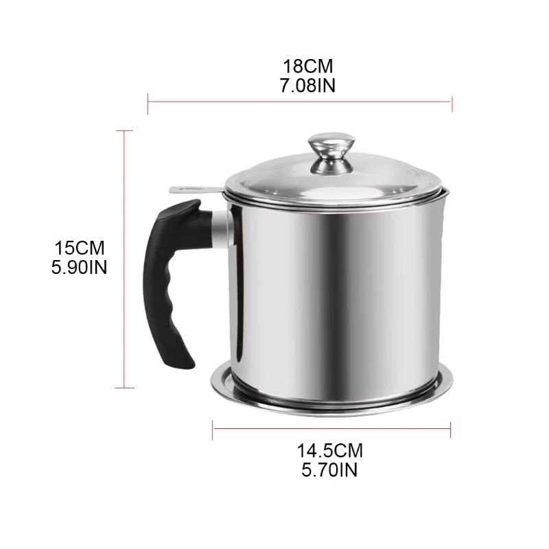 

50LB Household Side Handle Oil Strainer Pot 1.3L Stainless Steel Grease Oil Storage Can Container with Strainer Dustproof Lid
