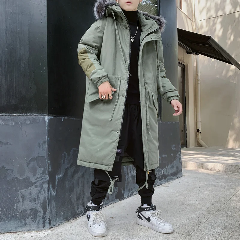Man winter X-Long parkas thickening mens parka jacket Big fur collar coats and jackets | Мужская одежда