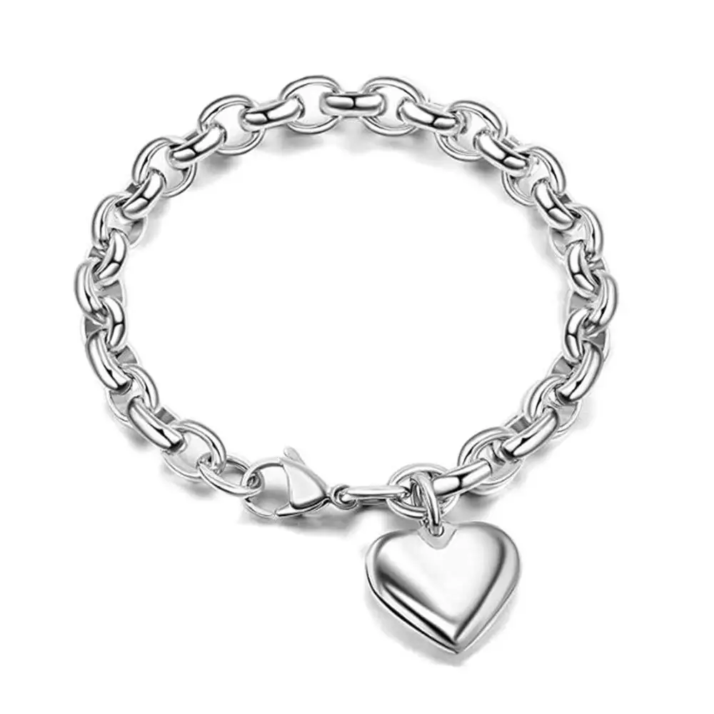 Прямая поставка женский браслет цепочка из нержавеющей стали с сердцем