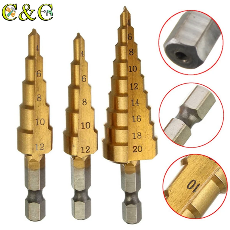 Ступенчатое сверло из быстрорежущей стали с титановым покрытием 3 13 мм 12 4 20