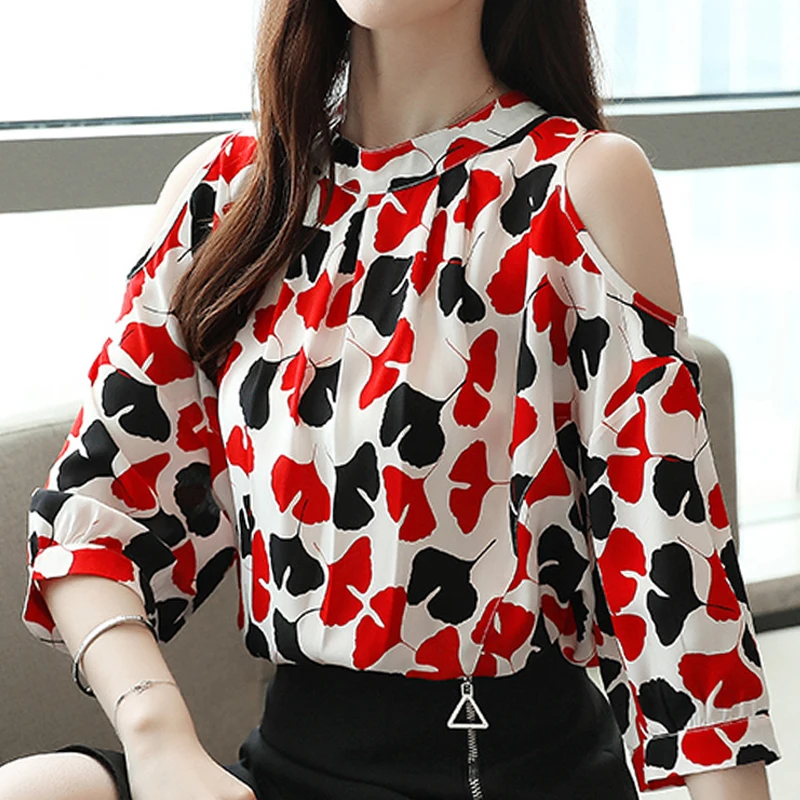 Женская блузка, женские топы, шифоновая блузка для женщин, Топы harajuku blusas femininas, рубашки для женщин, с принтом, повседневная 4937 50