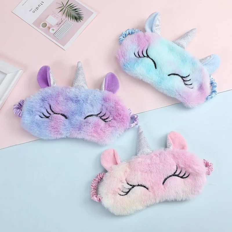 3D Unicorn Cartoon Silk Mask Sleeping Eyeshadow Relaxing Plush Cover Travel Home Party Gift