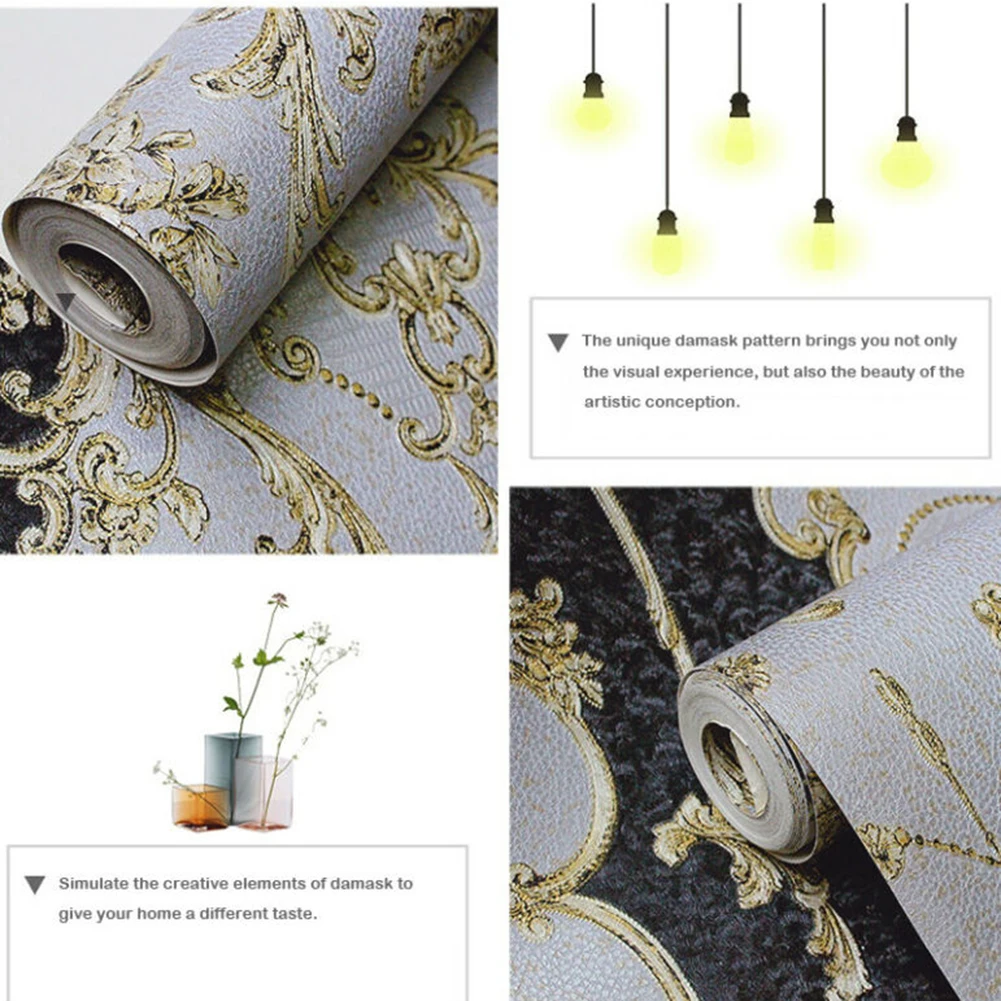 Черные золотые настенные Стикеры Дамаск водонепроницаемые фрески наклейки 1