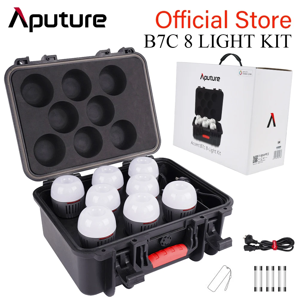Aputure ACCENT B7C 8 LIGHT KIT 7W RGBWW LED Smart Bulb with Charging Box 2000K-10000K Full-Color Photography Camera Lamp | Электроника