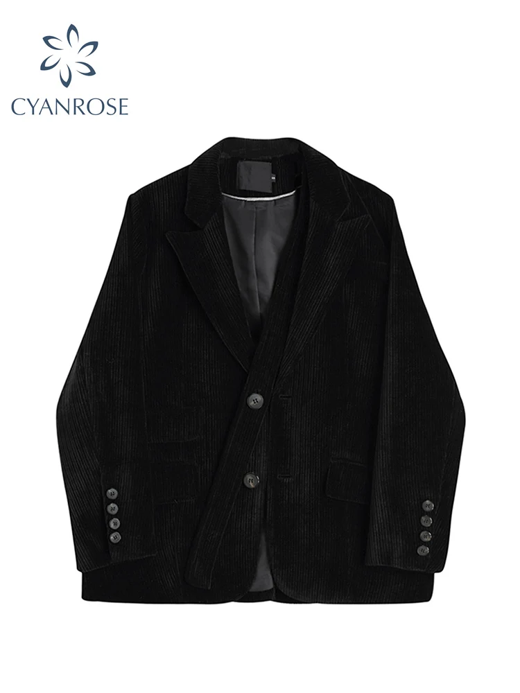 

2022 Women Vintage Corduroy Suit Jacket Gothic Loose Streetwear Fashion Female Lapel Long Sleeve Blazer Single Breasted Outwear