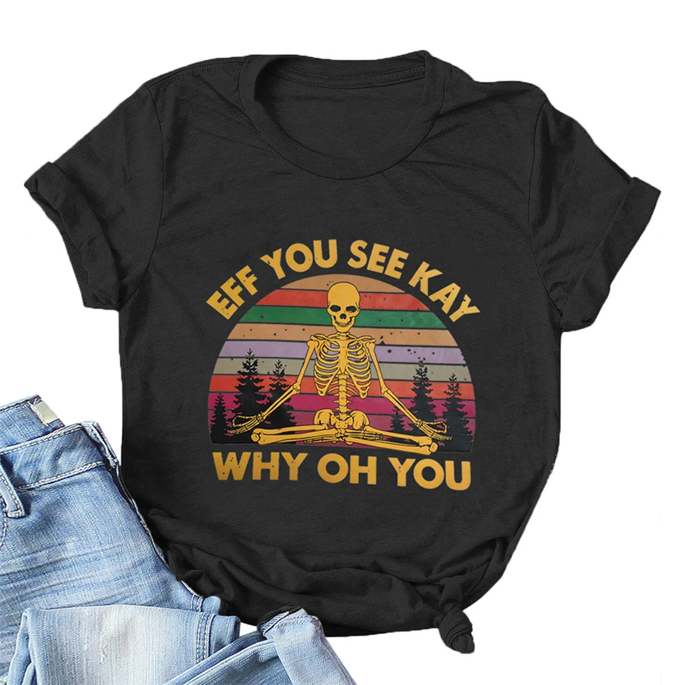 

2021 New Women T-shirts Casual Harajuku skull Printed Tops Tee Summer Female T shirt Short Sleeve T shirt For Women Clothing