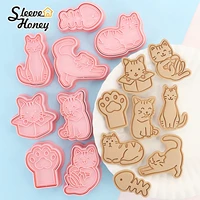 8 pcsset diy kitchen cat cookie mold cartoon biscuit mould cutter 3d biscuits abs plastic baking mould cookie decorating tool