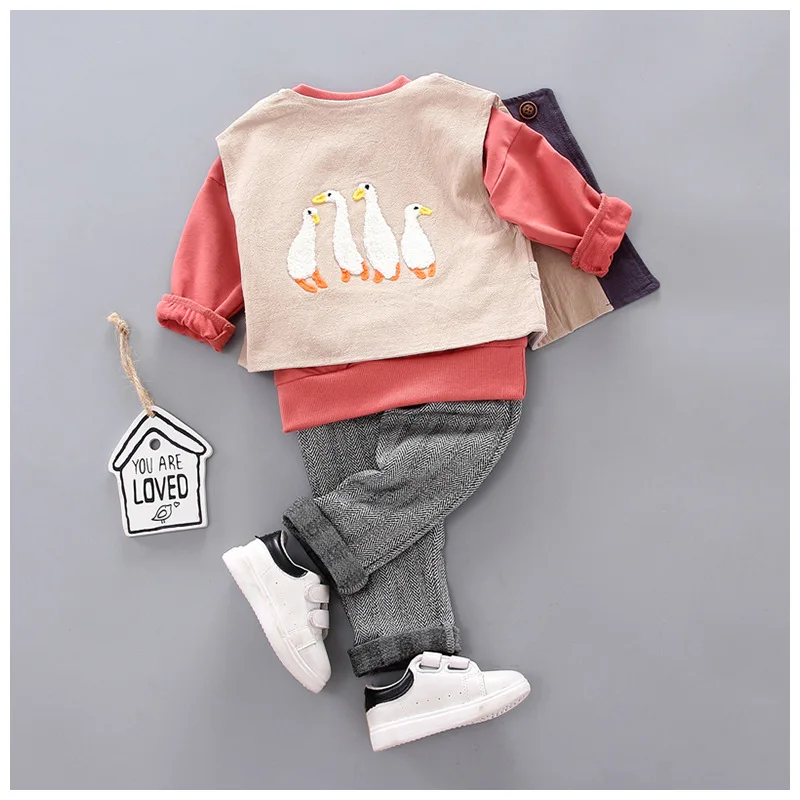 2019 Autumn Spring Children Suits Cartoon Duck Casual Clothing Set Boys Trousers Sweatshirt Jackets for Toddler 3PCS |