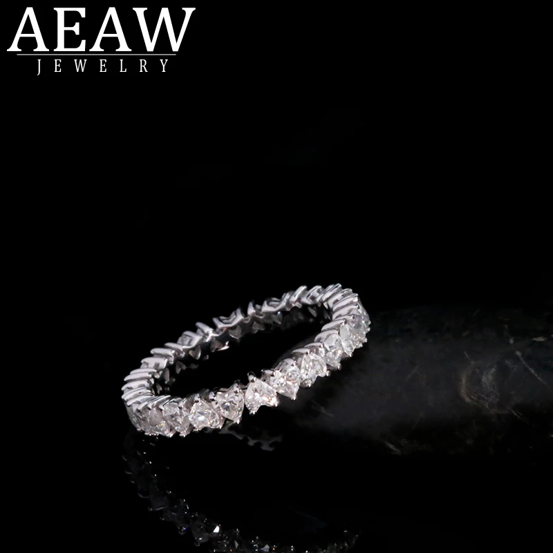 Solid 14K белое золото сердце Moissanite развлечение полный алмазный обруч 3 мм 0.1ct 2.2ctw DF цвет для женщин