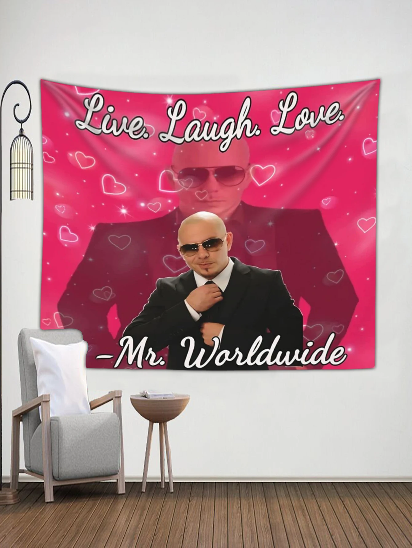 Funny Mr. Worldwide Says to Live Laugh Love Tapestry Wall Hanging for Living Room Bedroom Home Decor | Дом и сад