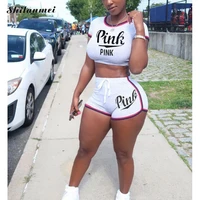 sports two piece set womens clothing 2022 casual sportswear printed lettered jacket slim fitting shorts set casual suit two pie
