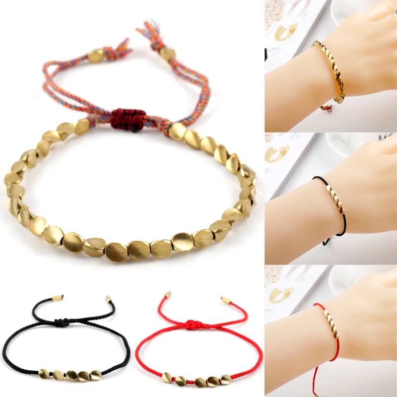 

Irregular Brass Twisted Beads Bracelet Men Women Adjustable Rope Chain Beaded Bracelets Tassel Jewelry Wristbands Lover Gift