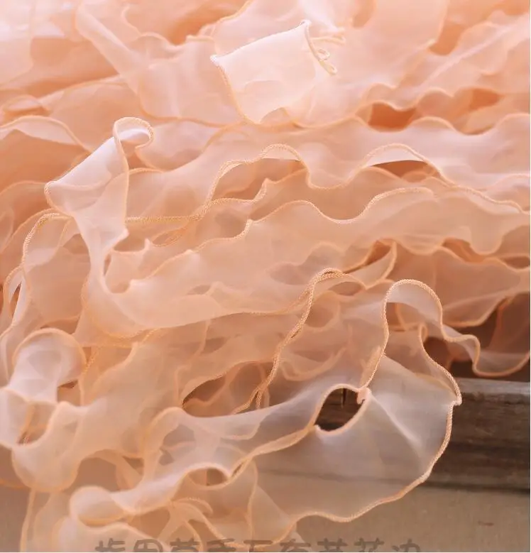 3 метра 5 см розовая бордовая вышивка органза кружевная отделка с оборками