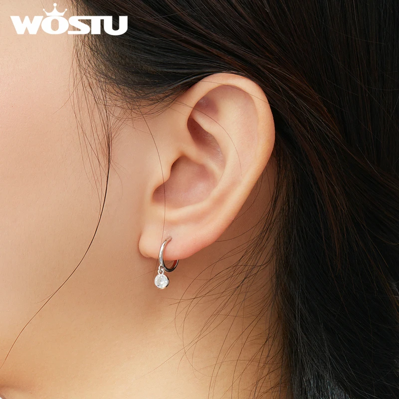 WOSTU Аутентичные 925 пробы серебряные ослепительные циркониевые серьги-кольца для