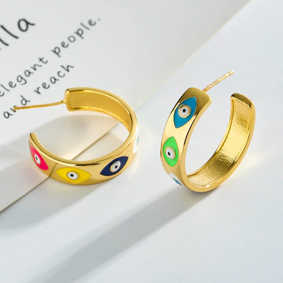 

GSOLD Blue Turkish Demon Eye C-Shaped Earrings Multi-Color Dripping Oil Eyes Half Circle Stud Earrings For Women Trendy Jewelry