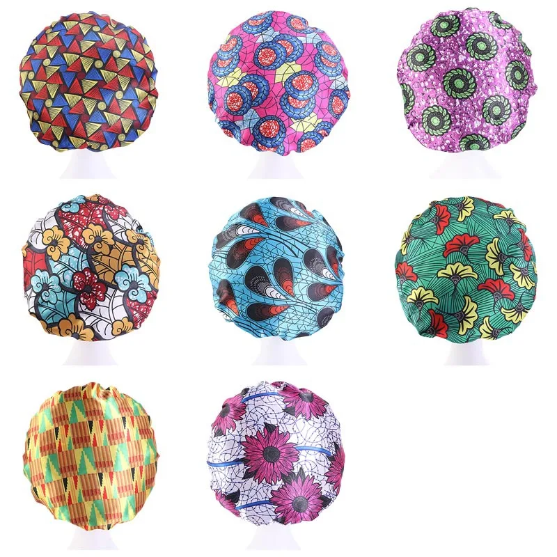 

Night Sleep Cap Satin Elastic Bonnet Hat for Hair Care Head Cover Hair Loss Hat Shower Caps Islamic Nightcap African print